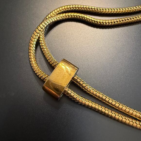 Gold Tone Snake Chain Lariat Necklace w/ Obelisk Pendants - Picture 4 of 8